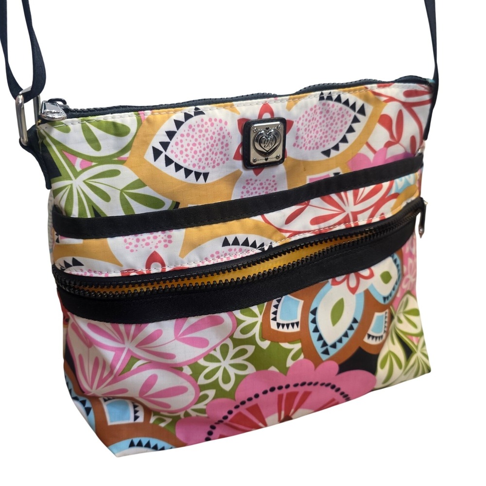 Brighton Floral Mandala Nylon Crossbody Bag Multi Color Pink Yellow Blue